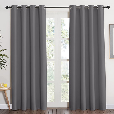 Grey Blackout Curtain 84 Inches Long for Bedroom - Thermal Insulated Window Trea-image