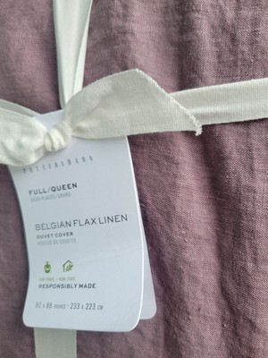 Pottery Barn Belgian Flax Linen Fringe Ruffle Duvet Cover Full/Queen Fig Color-image