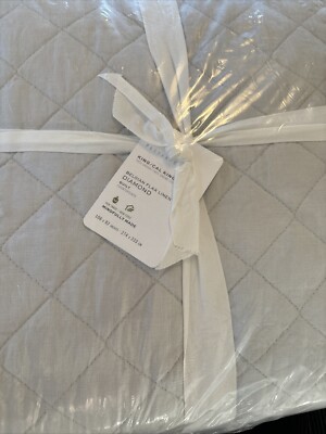 Pottery Barn BELGIAN FLAX LINEN DIAMOND Quilt King/California King Soft Gray NWT-image