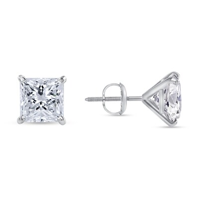 1 Ct Princess Created Diamond Earrings Studs Real 14K White Gold Martini Screw-image