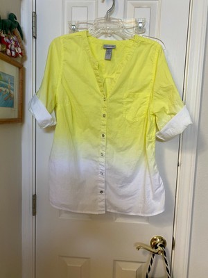 Catherines Button Front Blouse - Plus Size 0X - Yellow and White Dip Dye-image