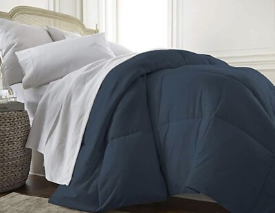 IENJOY HOME COLLECTION FULL/QUEEN ALL SEASON DOWN ALTERNATIVE COMFORTER NAVY NIP-image