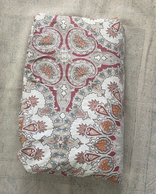 Pottery Barn Valencia Percale Cotton Duvet Cover King Size Paisley Medallion-image