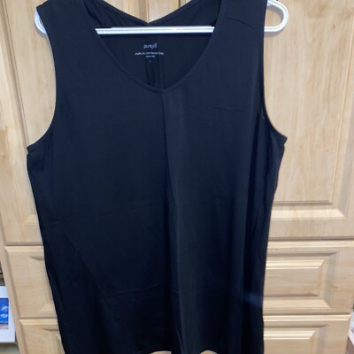 Pure Jill Women Black Dipped-Hem Tunic Sleeveless Shirt  Large-image
