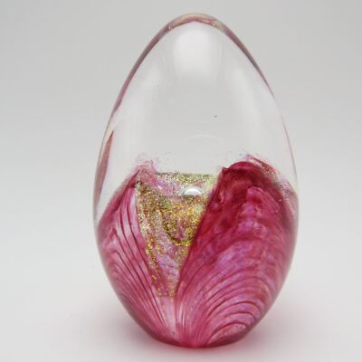 Glass Eye Studio Dichroic Egg Paperweight Cranberry Passion Flower 275S 4-image