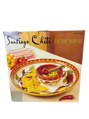 Clay Art Santiago Hand Painted Stonelite Pepper Chip N' Dip Set 3 Piece 16