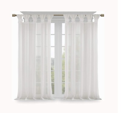 Madison Park Rosette Floral Embellished Cuff Tab Top Single Curtain Panel White-image