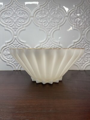 Vintage 1950’s  Large Anchor Hocking Milk Glass Opal Chip & Dip Bowl  Gold Trim-image