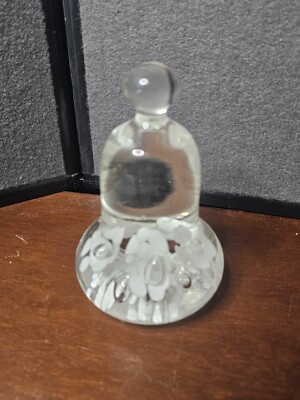 St Clair Studio Art Glass 1981 Large Bell Shaped Paperweight White Flowers -image
