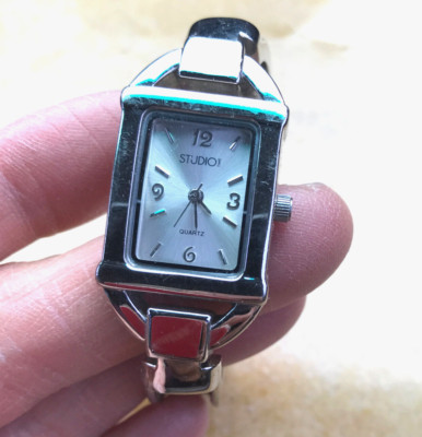 STUDIO TIME Watch women bracelet cuff  STD2582 silvertone rectangular mop inlay-image