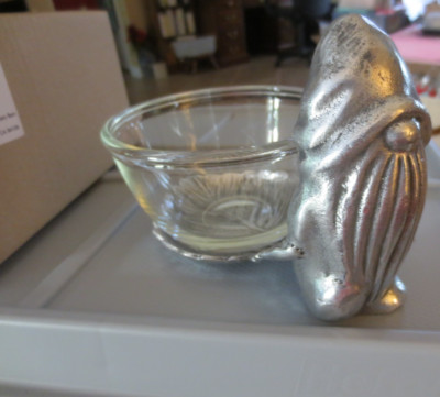 NIP POTTERY BARN GNOME CONDIMENT SET 2 PC SET DIP BOWL  METAL STAND-image