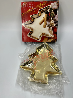 Vintage Studio Nova Christmas Tree Shaped Ceramic Candy Dish Shine Gold-image