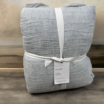Pottery Barn Cloud Linen Cotton Duvet Cover Full/Queen Chambray Blue NWT-image