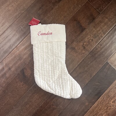 New Pottery Barn Channel Quilted Velvet Christmas Ivory Medium Stocking *Camden-image