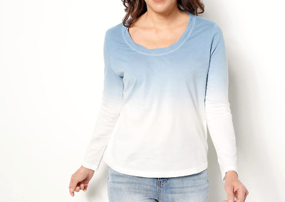 Candace Cameron Bure The Ocean Dipped Long-Sleeve Top- Ash Blue, LARGE-image
