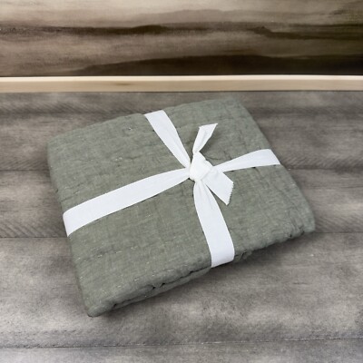 Pottery Barn Belgian Flax Linen Floral Quilted Handcrafted Sham Standard Loden-image