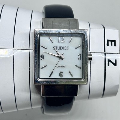Studio Silver Tone Square Mother Pearl Dial St. Steel Women’s Watch New Battery-image