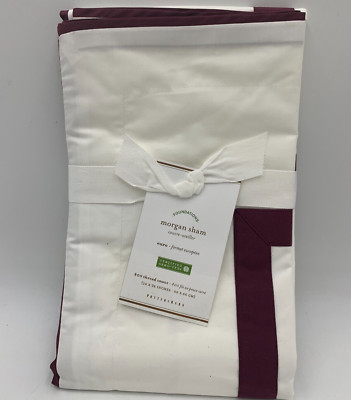 Pottery Barn Morgan Banded Organic Percale Sham Red Euro #G403N-image