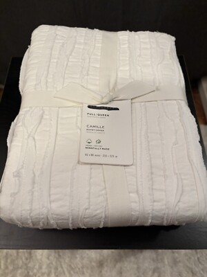 New Pottery Barn Camille Cotton Duvet Cover, Full/Queen, White-image
