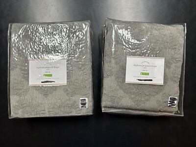 Pair of Pottery Barn Dephina Jacquard Curtain Panels 84x50 Charcoal Gray Drapes-image