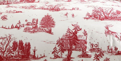 Pottery Barn Red Santa Toile Percale King Duvet and 2 King Shams, Christmas-image