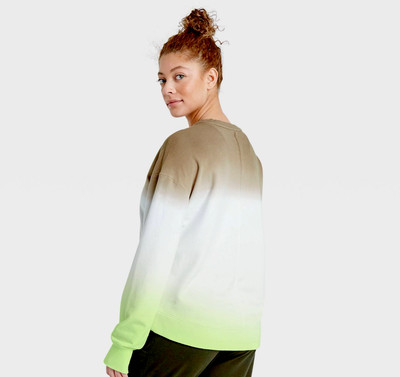 All in Motion Sweatshirt Womens XXL Crewneck Dip Dye Green Pockets Thumbholes-image