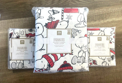 Pottery Barn Teen Peanuts Flannel FULL QUEEN duvet 2 shams Charlie Brown SNOOPY-image