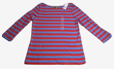 Dip Shirt Junior L Blue Red Striped 3/4 Sleeve Stretch-image