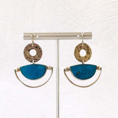 Turquoise and Sterling Silver Geometric Earrings - Studio Jewelry-image