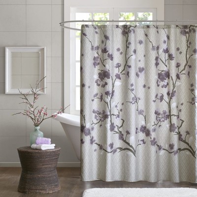 Holly Modern Cotton Fabric Long Shower Curtain , Floral Shower Curtains for B...-image