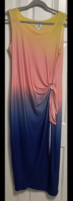 Robbie Bee Women's Sleeveless Dip Dyed Side Tie Maxi Dress Size Large NEW-image