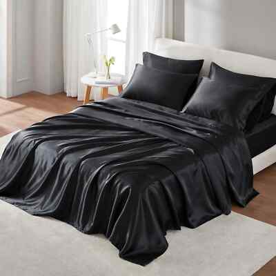 Madison Park Essentials Satin Black Queen Sheet Set-image