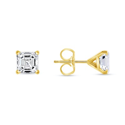 3.50 Ct Asscher Created Diamond Earrings Studs Real 14K Yellow Gold Martini Push-image