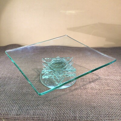 Studio Fused Art Glass 8” Square Dish Plate Clear Stacked With Latticino Edge-image