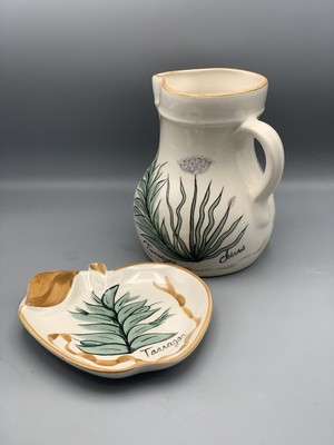 Vintage Studio Art Pottery Pitcher And Plate Herbs Los Angeles Pottery-image