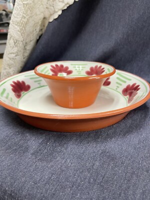 Cerarpa Large Bright 2 Piece Dish / Bowl Chip Dip Set 12” Made in Portugal EUC-image