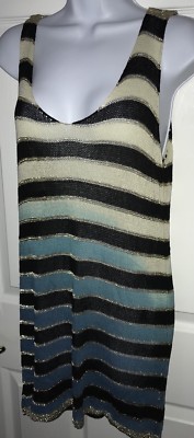 PARADIS MISS Metallic Turquoise Black Gold Ivory Dipped Striped Knit Tank L/XL-image