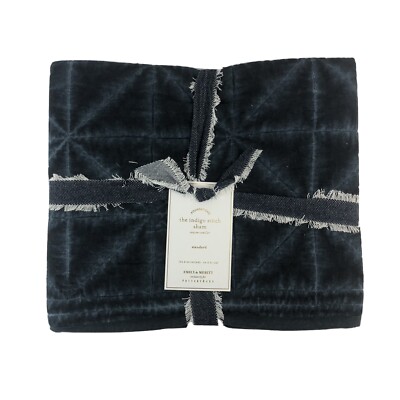 New Pottery Barn Emily & Meritt Indigo Stitch  Standard Sham Midnight Blue -image