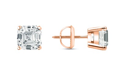 1 Ct Asscher Cut Created Diamond Real 14K Rose Gold Earrings Studs Screw Back-image