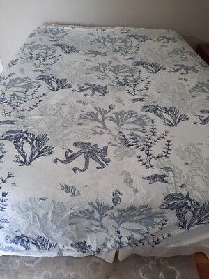 Pottery Barn Redondo Coastal ~ Ocean Themed Blue Gray White King/CA King Duvet-image