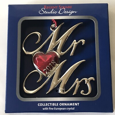 Regent Square Studio Design 2018 Mr & Mrs Heart Collectible Ornament W/Crystals -image