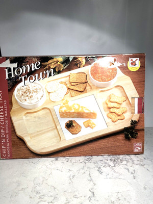 Hometown chip and dip/ cheese wooden board w/ marble vintage 2 bowls-image