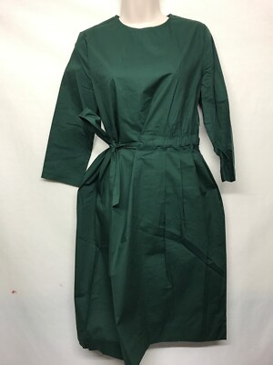 Madison & Park Women's Back Zip 3/4 Sleeve Crew Neck Waist Tie Green Dress-image