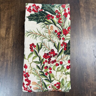 NEW POTTERY BARN HOLLY BERRY TABLE RUNNER EMBROIDERED CHRISTMAS HOLIDAY DECOR-image