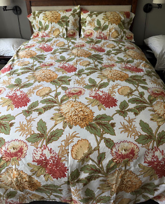 New Condition Organic Pottery Barn Queen Duvet & 2 Pillowcase Shams -Botanical-image