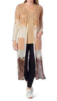 Rhonda Shear Ombre Mesh Knit Duster Tunic Bathing Suit Cover-Up (Chocolate)~L-image