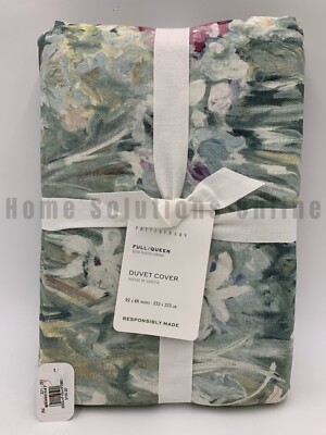 Pottery Barn Giverny Fleur Floral Percale Duvet Cover Multi Full Queen #F56A-image