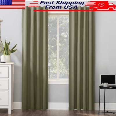 Total Blackout Thermal Curtain Panel Noise Reduction Insulating Back Tab 40x96-image