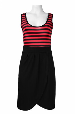 AA Studio U-Neck Tulip Hem Jersey Dress Size 14, 16 Black Red NWT $39-image