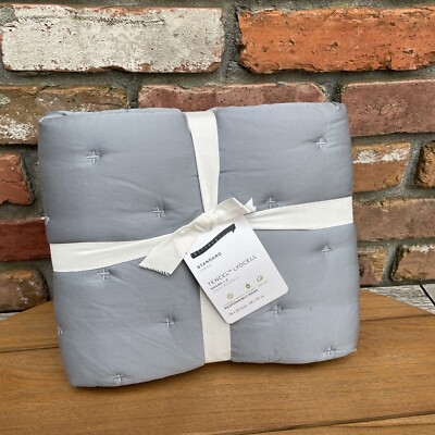 Pottery Barn Lyocell Tufted Quilted Standard Pillow Shams Set/2 Riviera Blue NWT-image